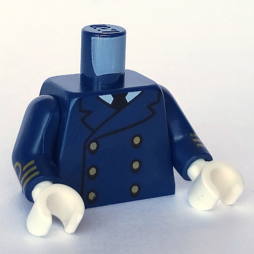 Torso Jacket, 6 Gold Buttons, White Shirt with Black Tie print, Dark Blue Arms with Gold Rank Insignia Print, White Hands Dark Blue