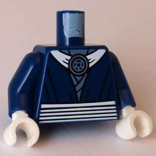 Torso, Ninja Robes, White Collar, Belt, Silver Medallion print, Dark Blue Arms, White Hands Dark Blue