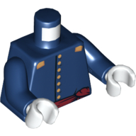 Torso Cavalry Uniform, 7 Buttons, Dark Red Sash and Gold Epaulets Print, Dark Blue Arms, White Hands Dunkelblau