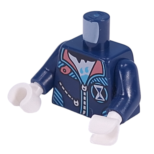 Torso, Jacket, Silver Zipper, Coral Collar, Medium Azure Trim, White Shirt, Hourglass Symbol print, Dark Blue Arms, White Hands Dark Blue