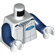 Torso Race Suit with Ford Logo on Front and Back Print, Dark Blue Arms, White Hands White