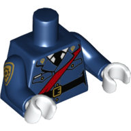 Torso Jacket with Red Sash, Black Belt and Tie Print, Dark Blue Arms with Police Badge Print, White Hands Dark Blue