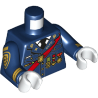 Torso Jacket with Red Sash and Medals Print, Dark Blue Arms with Gold Police Badge Print, White Hands Dunkelblau