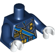Torso Military Uniform with Blue Sash and Belt and Gold Chain and Medals Print, Dark Blue Arms, White Hands Dunkelblau