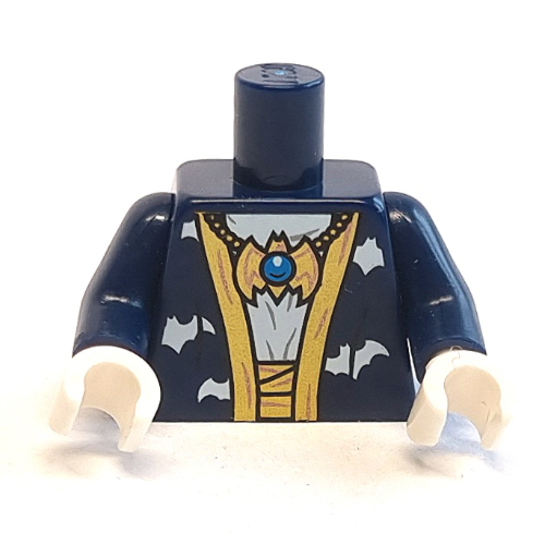 Torso Robe with Gold Trim, White Bats, Gold Bat Amulet Print, Dark Blue Arms, White Hands Dark Blue