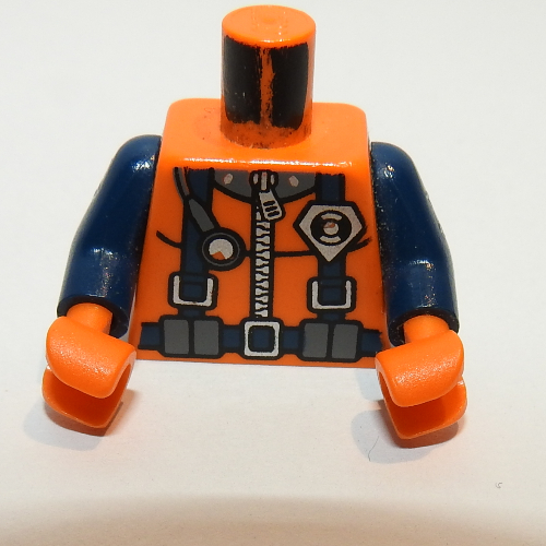 Torso Wetsuit with Straps, Gauge, and Rescue Coast Guard Logo Print, Dark Blue Arms, Orange Hands Orange