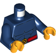 Torso Muscles Outline and Red Belt with X-Men Logo Belt Buckle Print, Dark Blue Arms, Bright Light Orange Hands Dunkelblau