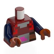 Torso, Pixelated Light Bluish Grey Collar, Belt Buckle, Reddish Brown/Nougat Belt print, Dark Blue Arms, Dark Orange Hands Dunkelrot