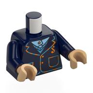 Torso Jacket, Pockets, Medium Azure/Orange Trim, Sweater, White Shirt print, Dark Blue Arms, Warm Tan Hands Dark Blue