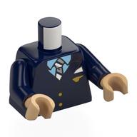Torso, Pilot Uniform, Gold Insignias, Bright Light Blue Shirt, White/Grey Tie print, Dark Blue Arms, Warm Tan Hands Dark Blue