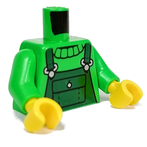 Torso, Dark Green Overall, Sweater print, Bright Green Arms, Yellow Hands Bright Green
