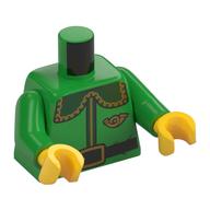 Torso Jacket with Large Rounded Dark Green Collar, Gold trim, Post Office Horn, Black Belt print Bright Green Arms, Yellow Hands Bright Green