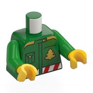 Torso Shirt, Gold Christmas Tree, Pocket, Red/White Belt print, Bright Green Arms, Yellow Hands Grün