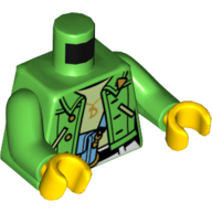Torso Jacket, Light Blue Bag, Yellowish Green Undershirt Print, Bright Green Arms, Yellow Hands Bright Green