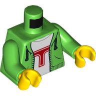 Torso Hoodie, White Shirt with Red 'T' Print, Bright Green Arms, Yellow Hands Bright Green