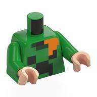 Torso, Pixelated Creeper Face, Orange Tail print, Bright Green Arms, Light Nougat Hands Bright Green
