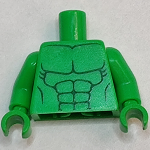 Torso Bare Chest with Body Lines Both Sides Print (Hulk), Bright Green Arms and Hands Hellgrün