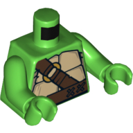 Torso Turtle Shell with Dark Brown Horizontal and Diagonal Belt with Gold Ring Print, Bright Green Arms and Hands Hellgrün