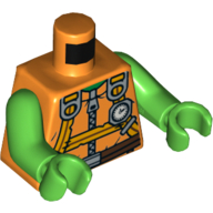 Torso Jumpsuit with Zipper, Harness Straps, Altimeter and Brown Belt Print, Bright Green Arms and Hands Orange