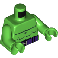 Torso Bare Chest, Muscles, Dark Purple Belt with 'H' Buckle Print, Bright Green Arms and Hands Hellgrün
