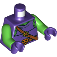 Torso Vest with Shoulder Strap, Belt with Pumpkin Buckle, Pouch on Back Print (Green Goblin), Bright Green Arms, Dark Purple Hands Dark Purple