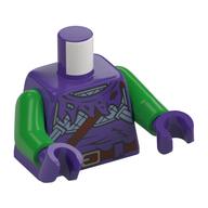 Torso Tunic, Tattered, Chest Plates, Reddish Brown Strap and Belt Print, Bright Green Arms, Dark Purple Hands Dark Purple