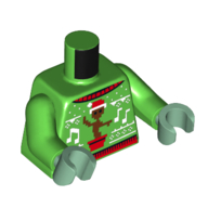 Torso, Ugly Christmas Sweater, Baby Groot, White Music Notes print, Bright Green Arms, Sand Green Hands Bright Green