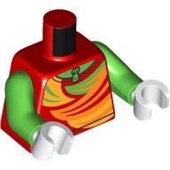 Torso, Ski Suit, Bright Green, Yellow, Bright Light Orange Shapes, Zipper print, Bright Green Arms, White Hands Red