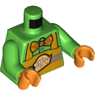Torso Bright Light Orange Apron with 'VITA RUSH' Logo, Orange Bow Tie Print, Bright Green Arms, Orange Hands Bright Green