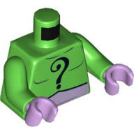 Torso Bodysuit, Black Question Mark on Chest and Back and Lavender Belt Print (The Riddler), Bright Green Arms, Lavender Hands Hellgrün
