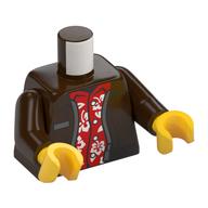 Torso, Jacket, Name Tag, Red Shirt with White Flowers print, Dark Brown Arms, Yellow Hands Dunkelbraun