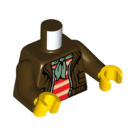 Torso Jacket, Open over Red and White Striped Shirt, Green Neckerchief / Shark and Clouds Print, Dark Brown Arms, Yellow Hands Dark Brown