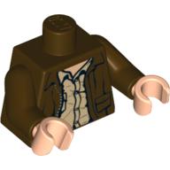 Torso Leather Jacket, Button Down Shirt Print, Dark Brown Arms, Light Nougat Hands Dark Brown