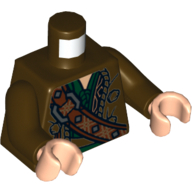 Torso Coat with Shoulder Strap, Silver Buckle and Dark Green Hood Print, Dark Brown Arms, Light Nougat Hands Dunkelbraun