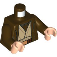 Torso Hooded Robe over Tan Jedi Robe with Undershirt and Belt Print (Obi-Wan), Dark Brown Arms, Light Nougat Hands Dark Brown