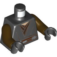Torso Jedi Robe, Reddish Brown Belt Print (Anakin Clone Wars), Dark Brown Arms, Black Hands Schwarz