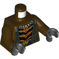 Torso Hoodie, Open with Tiger Stripes Undershirt and Toothed Necklace Print, Dark Brown Arms, Black Hands Dark Brown