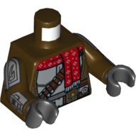 Torso Armor, Light Bluish Gray Panels, Dark Brown Bandolier and Belt, Red Scarf Print, Dark Brown Arms with Light Bluish Gray Armor Panels Print, Black Hands Dark Brown