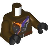 Torso, Dark Purple/Dark Bluish Grey/Orange Chest Armor, Reddish Brown Strap print, Dark Brown Arms, Black Hands Dark Brown
