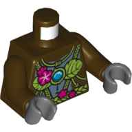 Torso Gorilla with Leaf Top and Belt, Pink Flowers and Chi Orb Print, Dark Brown Arms, Dark Bluish Gray Hands Dunkelbraun