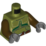 Torso Armor with White and Reddish Brown Belt and Dark Green Markings Print, Dark Brown Arms, Dark Bluish Gray Hands Olive Green