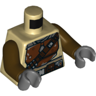 Torso Armor, Reddish Brown Chestplate, Dark Brown Shoulder Strap and Belt Print, Dark Brown Arms, Dark Bluish Gray Hands Tan