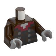 Torso Pixelated Black, Dark Red, and Silver Squares (Buttons) Print, Dark Brown Arms, Light Bluish Gray Hands Dark Brown