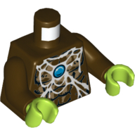 Torso Bare Chest with Spider Web, Dark Tan Spider and Blue Round Jewel (Chi) Print, Dark Brown Arms, Lime Hands Dunkelbraun