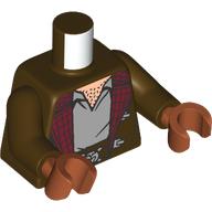 Torso, Jacket, Dark Red Lining, Silver Clasps, Light Bluish Grey Shirt, Light Nougat Chest print, Dark Brown Arms, Dark Orange Hands Dunkelbraun
