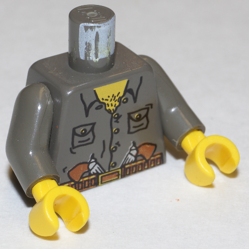 Torso Shirt with Two Pockets, Two Guns in Belt Print, Dark Gray Arms, Yellow Hands Dunkelgrau