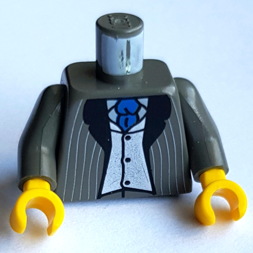 Torso Pinstriped Suit Jacket, Vest Silver, Blue Tie Print, Dark Gray Arms, Yellow Hands Dunkelgrau