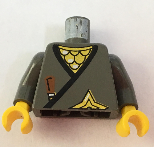 Torso Robe, Brown Dagger, Gold Star, Gold Scale Mail Print, Dark Gray Arms, Yellow Hands Dark Gray