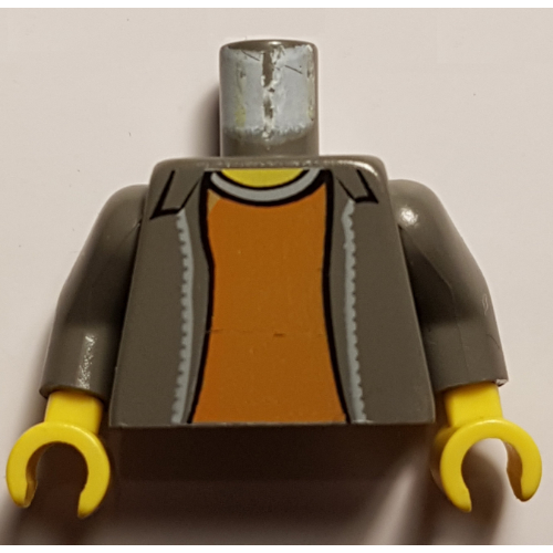 Torso Open Jacket with Collar and Dark Orange Shirt Print, Dark Gray Arms, Yellow Hands Dark Gray