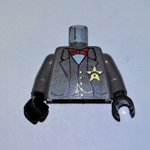 Torso Jacket, Vest, Star Badge, Red Bow Tie and Watch Fob Print (Sheriff), Dark Gray Arms, Black Hands Dunkelgrau